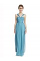 Bleu ciel Trapèze Bretelles spaghetti Col V Tulle Longue Robes demoiselle d'honneur Pas Cher
