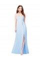 Bleu ciel clair Fourreau Bretelles spaghetti Col Carré Mousseline Longue Robes demoiselle d'honneur Pas Cher