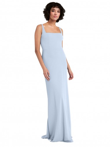 Bleu ciel clair Fourreau Col Carré Crêpe Stretch Longue Robes demoiselle d'honneur / Robes de bal Pas Cher