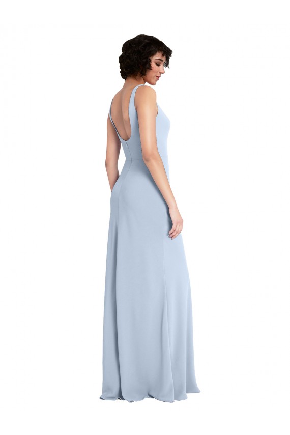 Bleu ciel clair Fourreau Col Carré Crêpe Stretch Longue Robes demoiselle d'honneur / Robes de bal Pas Cher