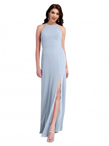 Bleu ciel clair Fourreau Licou Col Haut Crêpe Stretch Longue Formelles Robes demoiselle d'honneur / Robes de soirée / Robes de bal Pas Cher