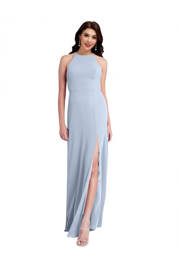 Bleu ciel clair Fourreau Licou Col Haut Crêpe Stretch Longue Formelles Robes demoiselle d'honneur / Robes de soirée / Robes de bal Pas Cher