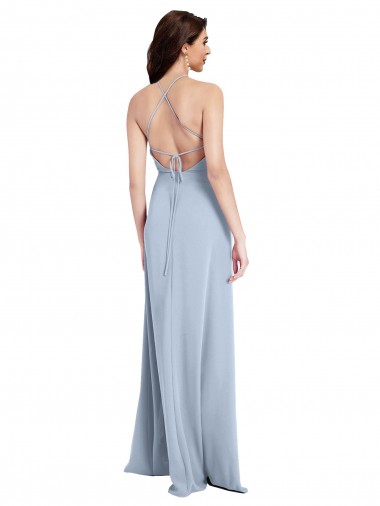 Bleu ciel clair Fourreau Licou Col Haut Crêpe Stretch Longue Formelles Robes demoiselle d'honneur / Robes de soirée / Robes de bal