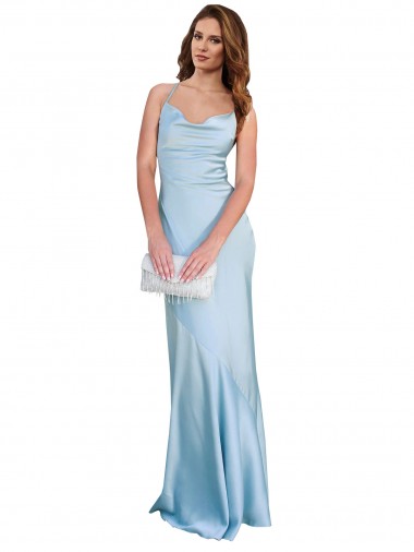 Bleu ciel clair Fourreau Satiné Soyeux Longue Formelles Robes demoiselle d'honneur / Robes de soirée / Robes de bal Pas Cher