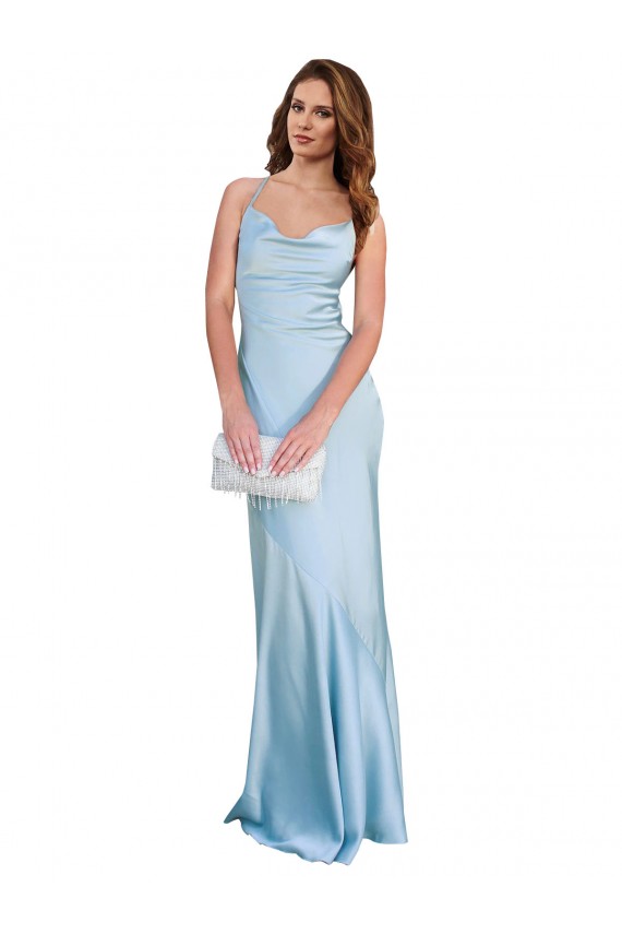 Bleu ciel clair Fourreau Satiné Soyeux Longue Formelles Robes demoiselle d'honneur / Robes de soirée / Robes de bal Pas Cher