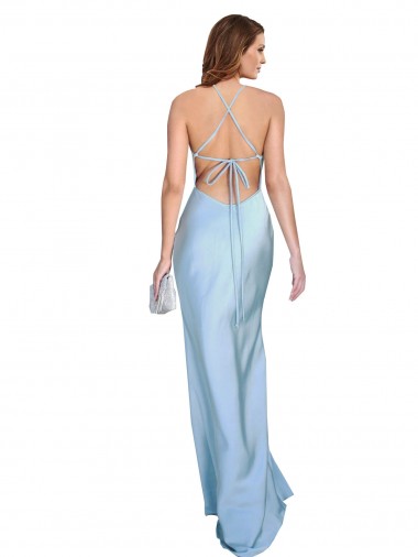 Bleu ciel clair Fourreau Satiné Soyeux Longue Formelles Robes demoiselle d'honneur / Robes de soirée / Robes de bal