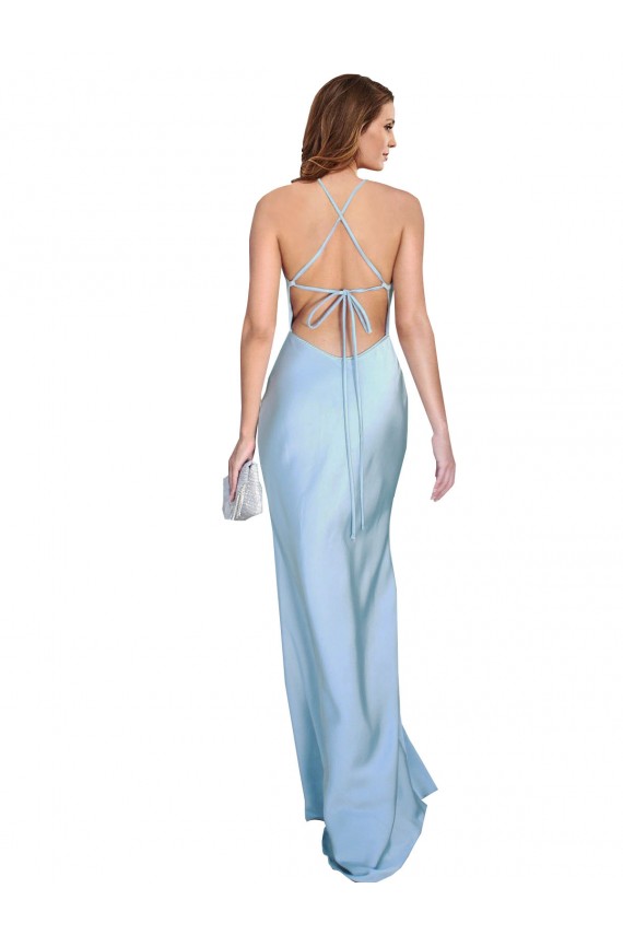 Bleu ciel clair Fourreau Satiné Soyeux Longue Formelles Robes demoiselle d'honneur / Robes de soirée / Robes de bal Pas Cher