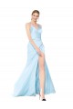 Bleu ciel clair Sirène Col Haut Bretelles spaghetti Satiné Stretch Longue Formelles Robes demoiselle d'honneur / Robes de soirée / Robes de bal Pas Cher