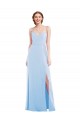 Bleu ciel clair Trapèze Bretelles spaghetti Col V Mousseline Longue Formelles Robes demoiselle d'honneur / Robes de soirée Pas Cher