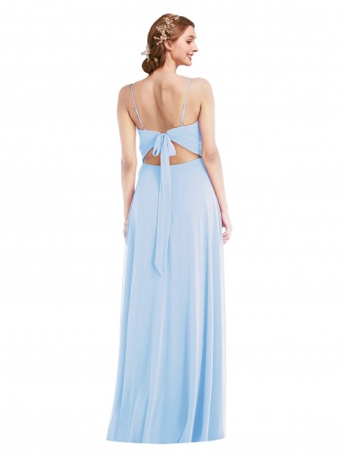 Bleu ciel clair Trapèze Bretelles spaghetti Col V Mousseline Longue Formelles Robes demoiselle d'honneur / Robes de soirée