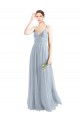 Bleu ciel clair Trapèze Bretelles spaghetti Col V Tulle Longue Robes demoiselle d'honneur Pas Cher