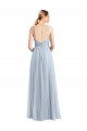 Bleu ciel clair Trapèze Bretelles spaghetti Col V Tulle Longue Robes demoiselle d'honneur Pas Cher