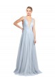 Bleu ciel clair Trapèze Bretelles spaghetti Col V Tulle Longue Robes demoiselle d'honneur Pas Cher