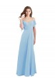 Bleu ciel clair Trapèze Bretelles spaghetti Mousseline Longue Robes demoiselle d'honneur Pas Cher