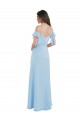 Bleu ciel clair Trapèze Bretelles spaghetti Mousseline Longue Robes demoiselle d'honneur Pas Cher