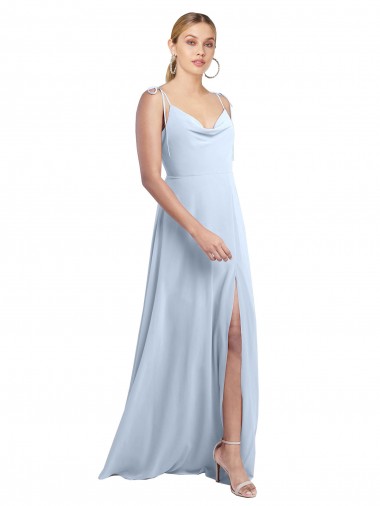 Bleu ciel clair Trapèze Bretelles spaghetti Mousseline Longue Robes demoiselle d'honneur Pas Cher