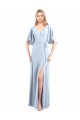 Bleu ciel clair Trapèze Col V Mousseline Longue Robes demoiselle d'honneur Pas Cher