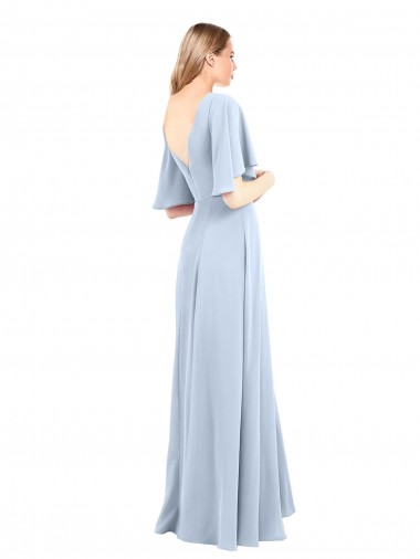 Bleu ciel clair Trapèze Col V Mousseline Longue Robes demoiselle d'honneur