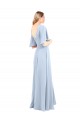 Bleu ciel clair Trapèze Col V Mousseline Longue Robes demoiselle d'honneur Pas Cher