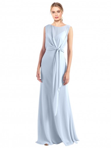 Bleu ciel clair Trapèze Col V Mousseline Longue Robes demoiselle d'honneur Pas Cher