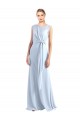 Bleu ciel clair Trapèze Col V Mousseline Longue Robes demoiselle d'honneur Pas Cher