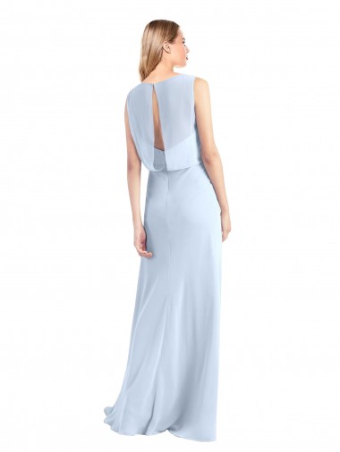 Bleu ciel clair Trapèze Col V Mousseline Longue Robes demoiselle d'honneur