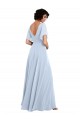 Bleu ciel clair Trapèze Col V Mousseline Longue Robes demoiselle d'honneur Pas Cher