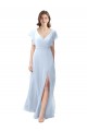 Bleu ciel clair Trapèze Col V Mousseline Longue Robes demoiselle d'honneur Pas Cher