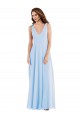 Bleu ciel clair Trapèze Col V Mousseline Longue Robes demoiselle d'honneur Pas Cher