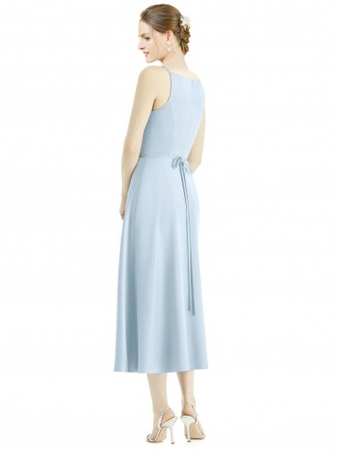 Bleu ciel clair Trapèze Col V Satiné Longue Robes demoiselle d'honneur