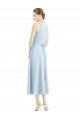 Bleu ciel clair Trapèze Col V Satiné Longue Robes demoiselle d'honneur Pas Cher