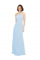 Bleu ciel clair Trapèze Licou Mousseline Longue Robes demoiselle d'honneur Pas Cher