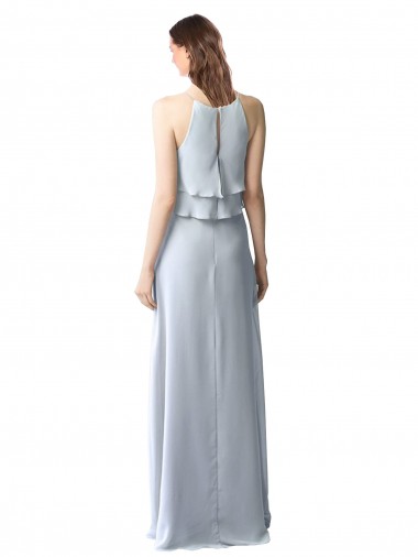 Bleu ciel clair Trapèze Licou Mousseline Longue Robes demoiselle d'honneur