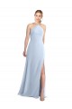 Bleu ciel clair Trapèze Licou Mousseline Longue Robes demoiselle d'honneur Pas Cher