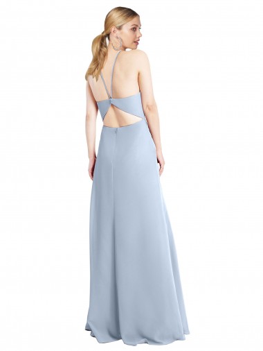 Bleu ciel clair Trapèze Licou Mousseline Longue Robes demoiselle d'honneur