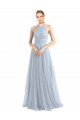 Bleu ciel clair Trapèze Licou Tulle Longue Robes demoiselle d'honneur Pas Cher