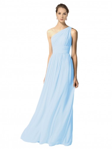 Bleu ciel clair Trapèze Mousseline Longue Robes demoiselle d'honneur Pas Cher