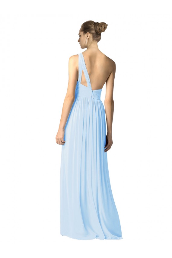 Bleu ciel clair Trapèze Mousseline Longue Robes demoiselle d'honneur Pas Cher