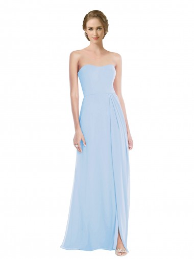 Bleu ciel clair Trapèze Mousseline Longue Robes demoiselle d'honneur Pas Cher