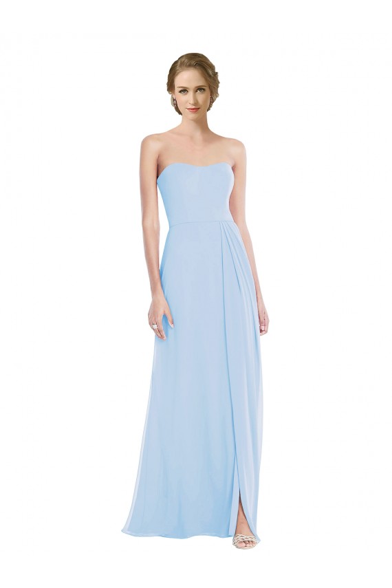 Bleu ciel clair Trapèze Mousseline Longue Robes demoiselle d'honneur Pas Cher