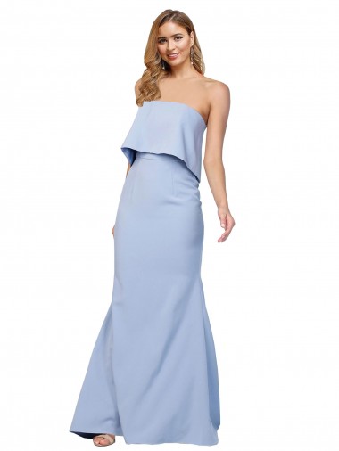 Bleu ciel clair Trapèze Sans bretelle Crêpe Stretch Longue Formelles Robes demoiselle d'honneur / Robes de soirée / Robes de bal Pas Cher