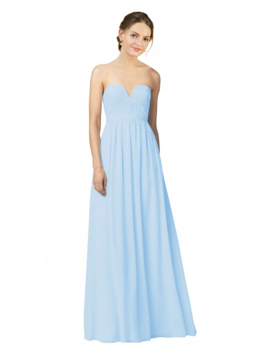 Bleu ciel clair Trapèze Sans bretelle Mousseline Longue Robes demoiselle d'honneur Pas Cher