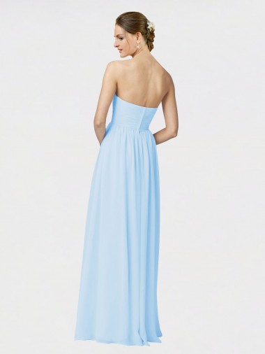 Bleu ciel clair Trapèze Sans bretelle Mousseline Longue Robes demoiselle d'honneur