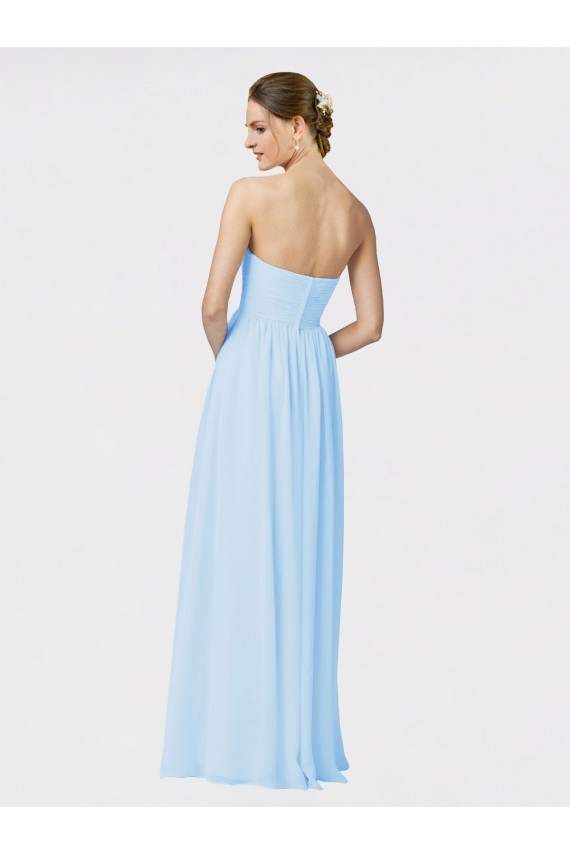 Bleu ciel clair Trapèze Sans bretelle Mousseline Longue Robes demoiselle d'honneur Pas Cher
