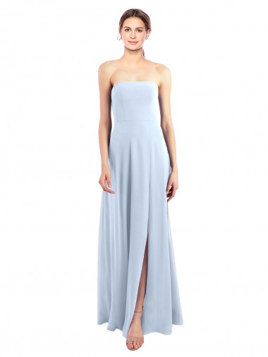 Bleu ciel clair Trapèze Sans bretelle Mousseline Longue Robes demoiselle d'honneur Pas Cher