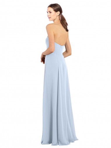 Bleu ciel clair Trapèze Sans bretelle Mousseline Longue Robes demoiselle d'honneur