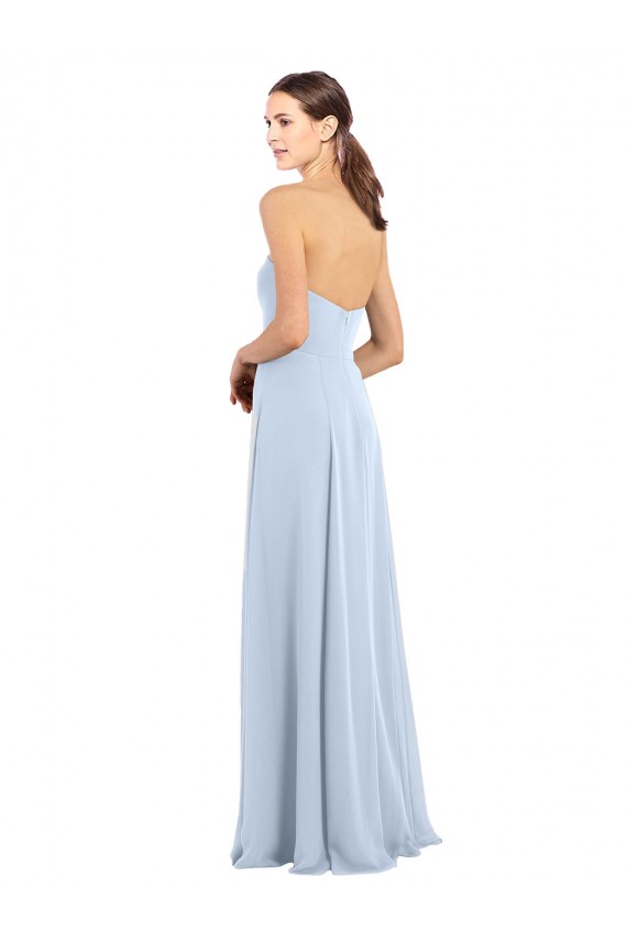 Bleu ciel clair Trapèze Sans bretelle Mousseline Longue Robes demoiselle d'honneur Pas Cher