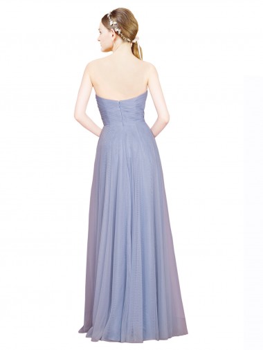 Bleu ciel clair Trapèze Sans bretelle Tulle Longue Robes demoiselle d'honneur