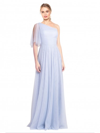 Bleu ciel clair Trapèze Tulle Longue Robes demoiselle d'honneur Pas Cher