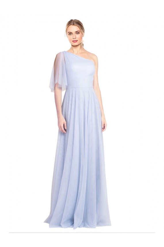 Bleu ciel clair Trapèze Tulle Longue Robes demoiselle d'honneur Pas Cher